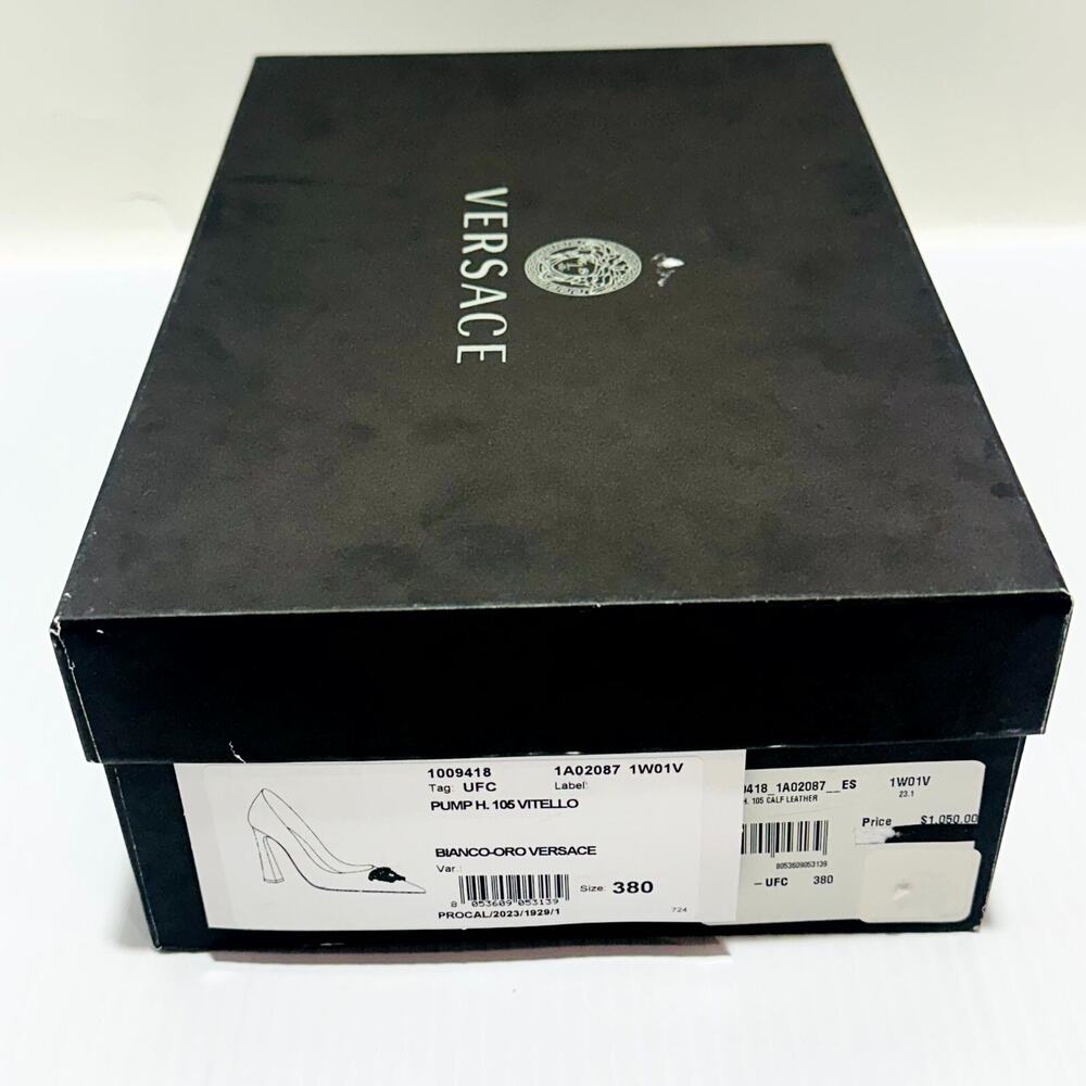 Versace Vitello IT 38/ US 8 Pumps White Leather Medusa Gold Heeled NIB $1050 - Picture 12 of 12